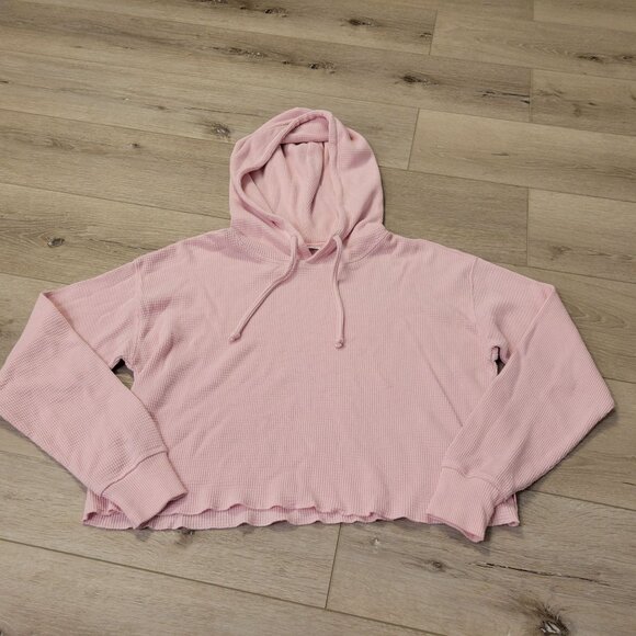Tna Pink Waffle Knit Thermal Cropped Hoodie Sz Small - Picture 1 of 4